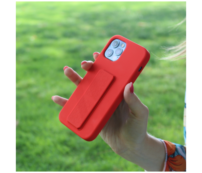 Liquid Silicone Red Case Magnet Grip Stand Mobile Case For iPhone 12 - Red - Zoom Image 4