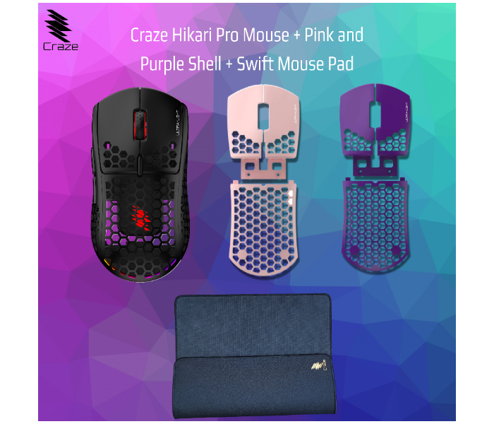 Craze C-HP-PIPU-M Hikari Pro and Pink and Purple Shell with Mousepad - Pink and Purple - Zoom Image 1