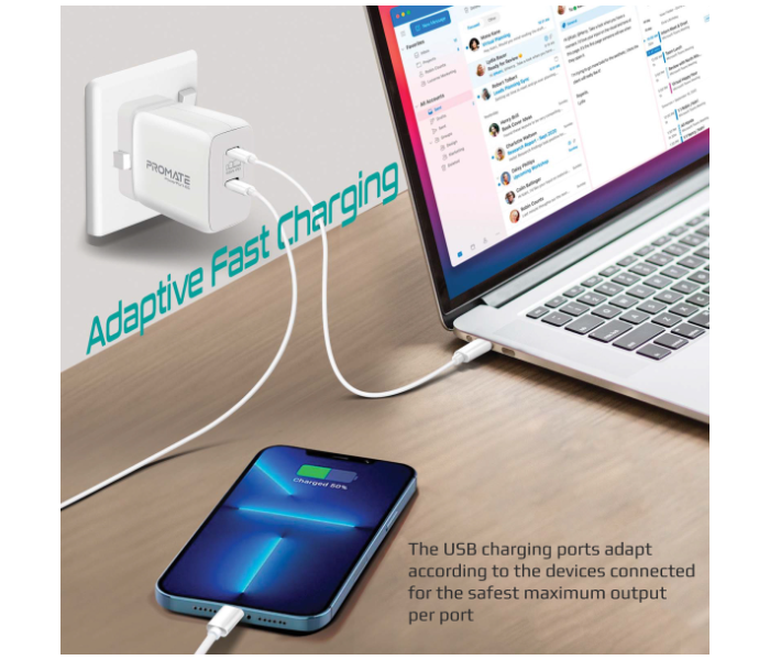 Promate POWERPORT-65W Universal USB-C Power Delivery GaN Charger UK - White - Zoom Image 6