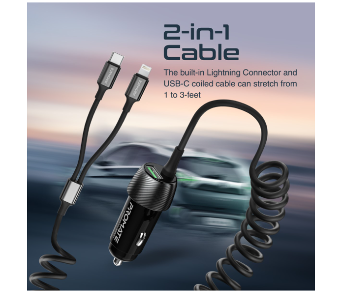 Promate PowerDrive-33PDCI 33W Car Charger with Cable - Black - Zoom Image 8