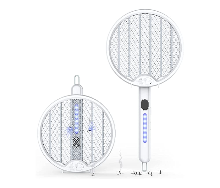 Foldable Handheld Mosquito Zapper Killer 3000 Volt Insect Fly Trap for Indoor and Outdoor - White - Zoom Image 1