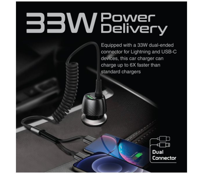 Promate PowerDrive-33PDCI 33W Car Charger with Cable - Black - Zoom Image 3