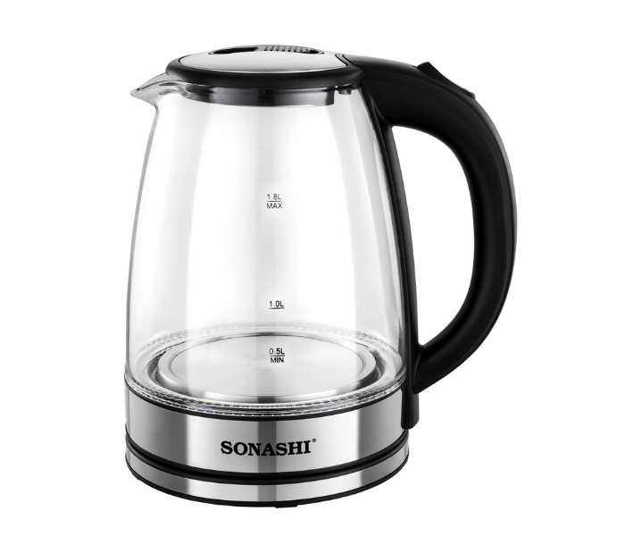 Sonashi SKT-1809 1.8Litre 1500Watts Glass Kettle - Black and Silver - Zoom Image 1