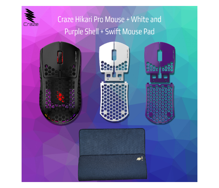 Craze C-HP-WPUS-M Hikari Pro and White and Purple Shell with Mousepad - White and Purple - Zoom Image 1