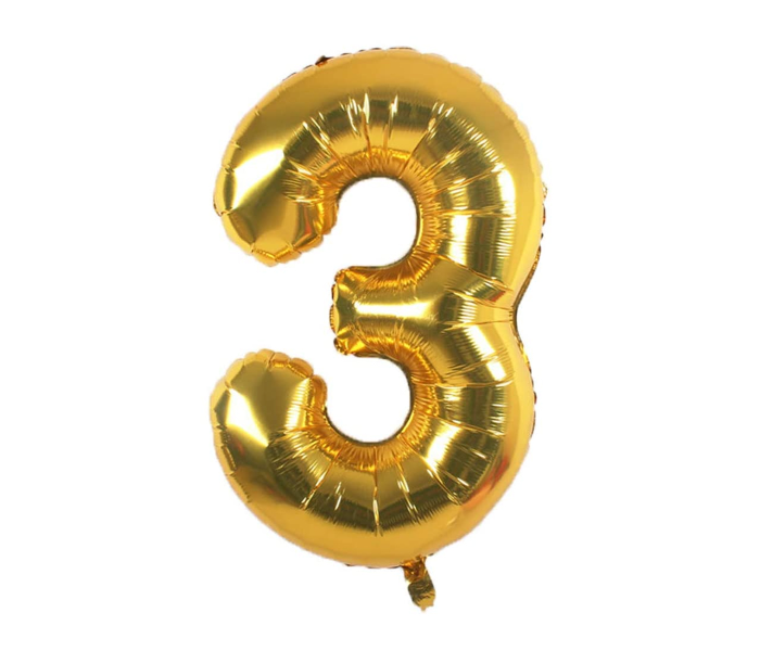 Number-3 16 Inch Number Aluminum Balloon - Golden - Zoom Image 1