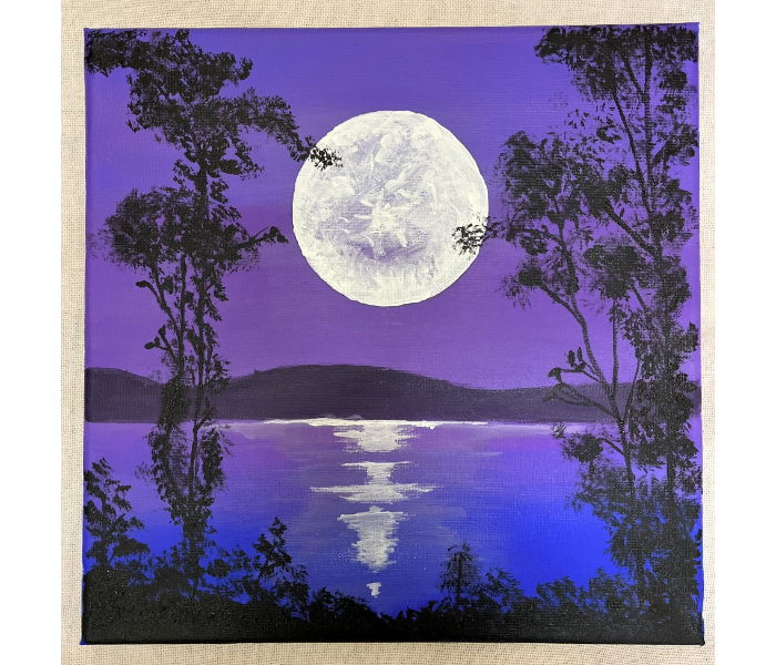 Full Moon on Violet Sky Acrylic Painting - Zoom Image