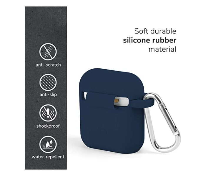 Silicone Protective Shockproof AirPods Case Skins with Keychain Compatible with Apple AirPod 2 - Navy Blue - Zoom Image 8