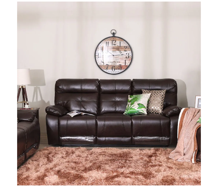 Danube Home Dimas Three Seater Leather Recliner - Brown - Zoom Image 1