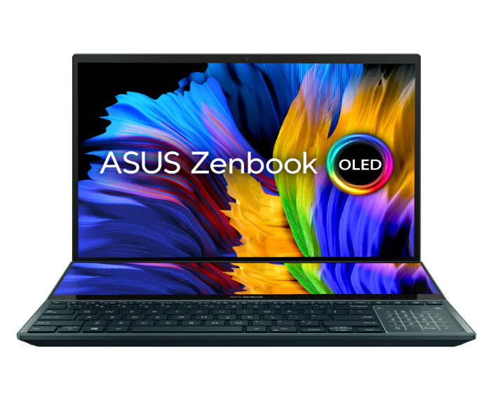 Asus UX582ZW-OLED209W Zenbook Pro Duo 15.6 Inch 4K UHD OLED Intel Core i9-12900H Processor 32GB DDR5 RAM 1TB SSD 8GB NVIDIA RTX 3070Ti Graphics Windows 11 Home with Asus Sleeve and Stylus Pen - Blue - Zoom Image 1