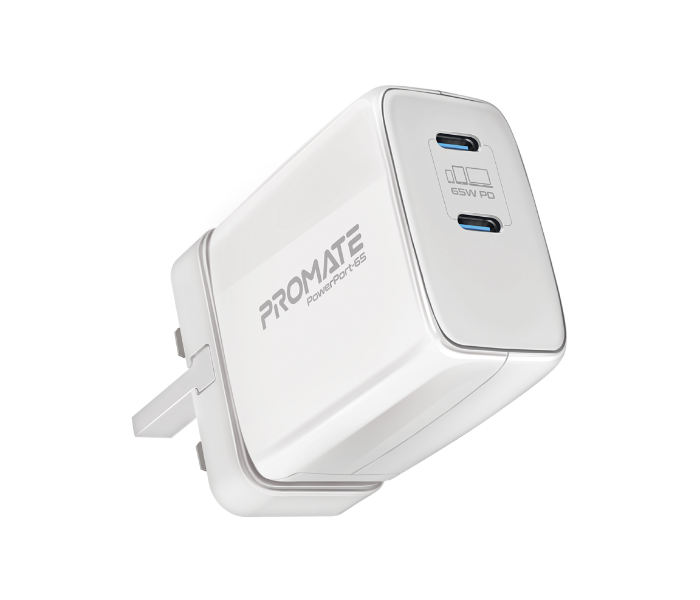 Promate POWERPORT-65W Universal USB-C Power Delivery GaN Charger UK - White - Zoom Image 1