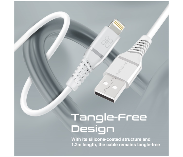 Promate POWERLINE-AI12 1.2m Cord USB-A to Lightning Cable - White - Zoom Image 4