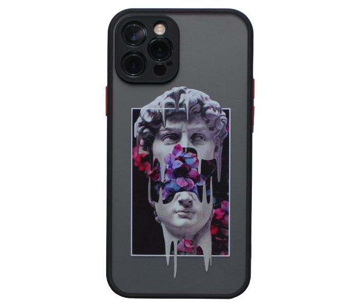 Matt Translucent Black Case Art Print Statue Flowers Mobile Case For iPhone 13 Pro Max - Black and Grey - Zoom Image 1