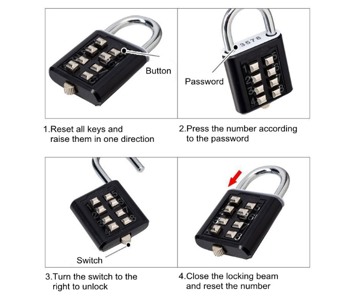  All Good Password Code Combination Padlock Zinc Alloy Suitcase For Luggage Travel Code Smart Anti Theft Lock - Black - Zoom Image 1