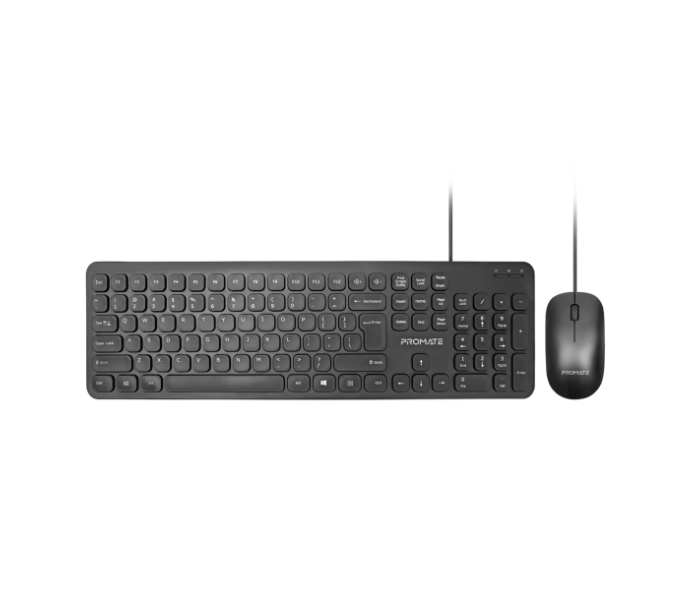 Promate COMBO-KM2 1200 DPI Mouse and Wired English Keyboard Combo - Black - Zoom Image 1