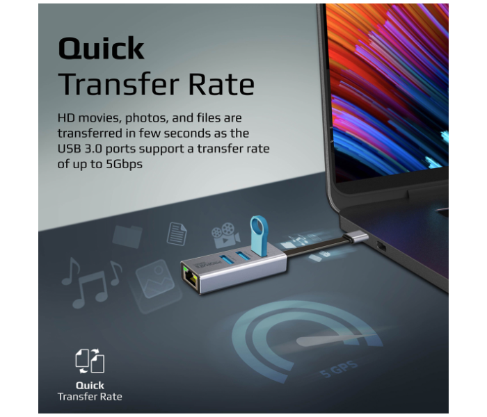 Promate Multiport USB-C Hub with Ethernet Adapter - Grey - Zoom Image 5