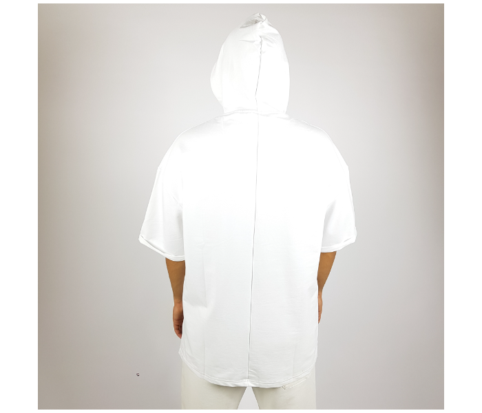 Solid Oversize XL Hoodie With Shorts Sleeves And Pocket For Men - White - Zoom Image 3