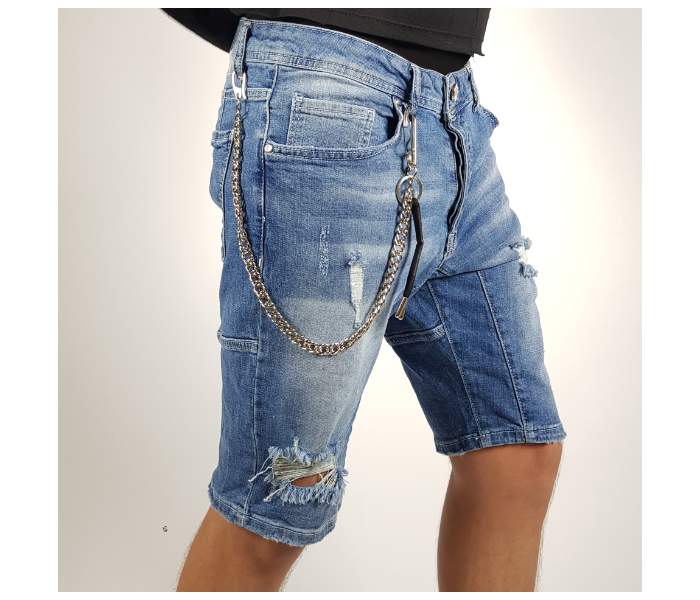 Ripped 29 Sized Shorts Jeans With Chain For Men - Blue - Zoom Image 1