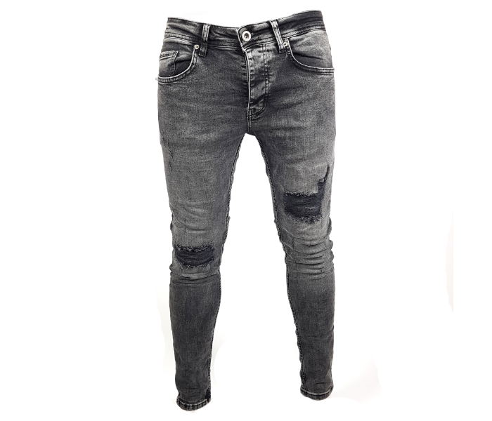 Faded 34 Sized Ripped Skinny Jeans For Men - Grey - Zoom Image 2