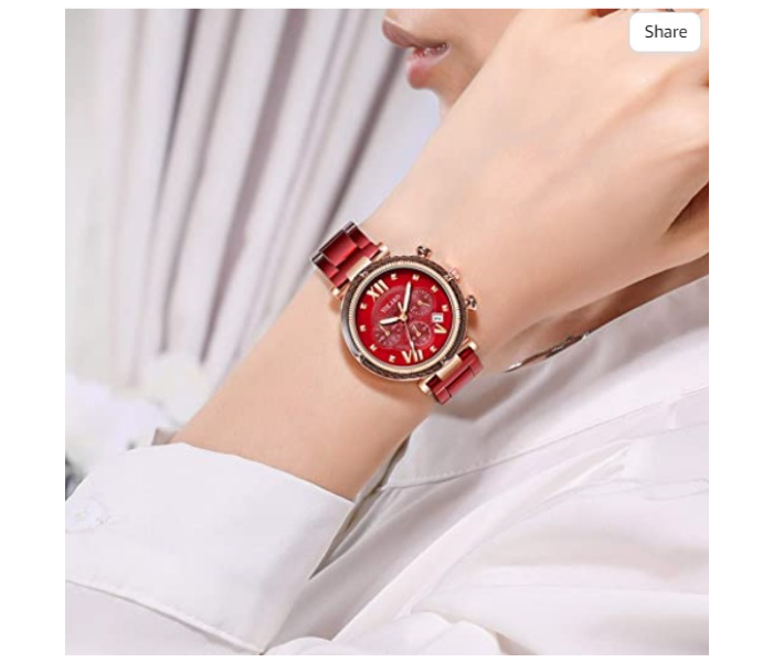 Starry Sky Analog Watch with Stainless Steel Strap for Women - Red - Zoom Image 2