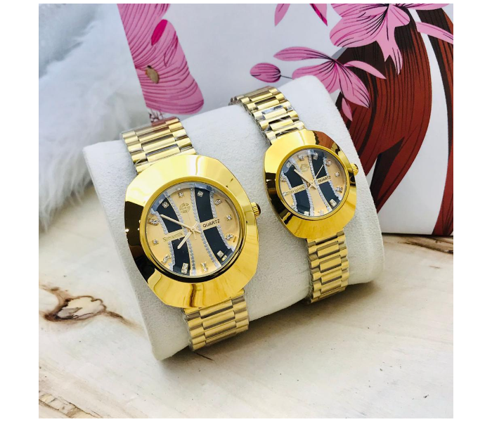 Zen Modo Radel 115 Set of 2 Piece Happy Romantic Couple Analog Watch - Golden - Zoom Image