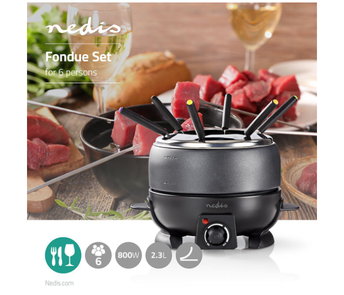 Nedis FCFO110EBK6 800Watts Set for 6 Persons 2.3 Adjustable temperature Control Fondue - Black - Zoom Image 2