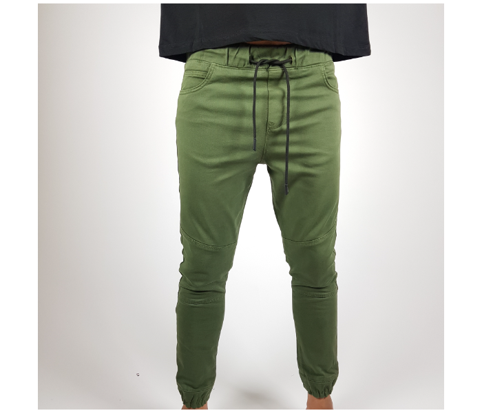 Cotton Lace Up Small Jogger Pants for Men - Military Green - Zoom Image 2