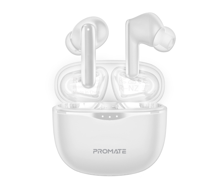 Promate Hybrid Active Noise Cancelling Bluetooth Water Resistance True Wireless Earbuds - White - Zoom Image