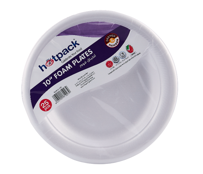 Hotpack RFP10B Pack of 25 Pieces 10 Inch Round Foam Plate - White - Zoom Image 1