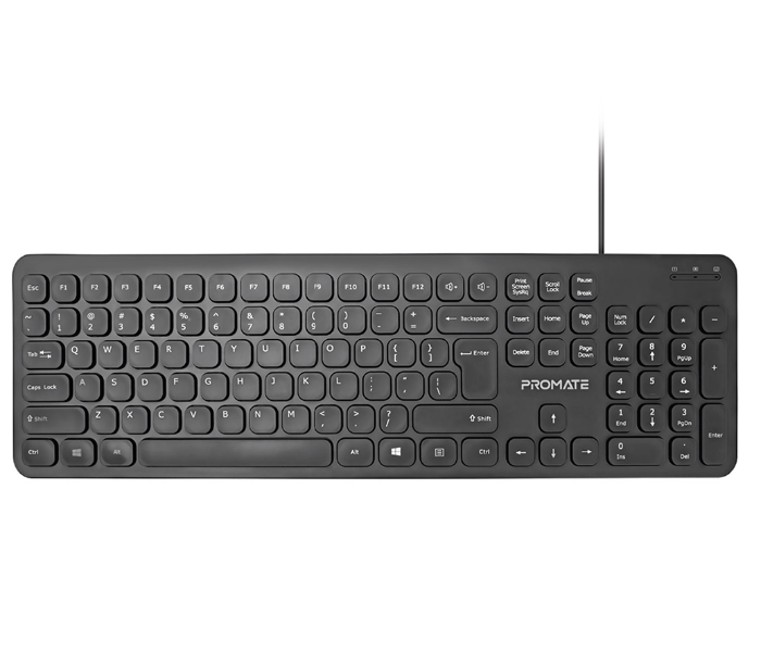 Promate Ultra-Slim Full-Size 106-Keys English Arabic Wired Keyboard - Black - Zoom Image 1