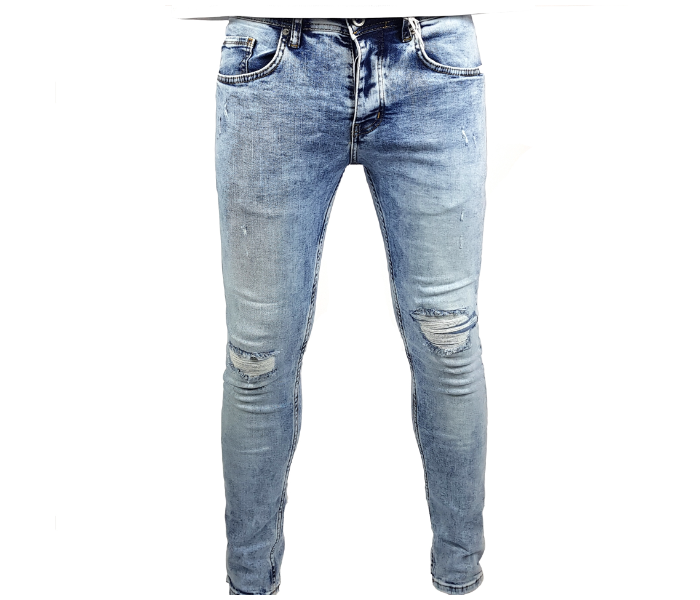 Faded 33 Sized Ripped Skinny Jeans For Men - Blue - Zoom Image 2