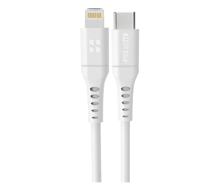 Promate 20Watts 1.2 Meter Ultra-Fast Charging Type-C to Lightning Cable - White - Zoom Image