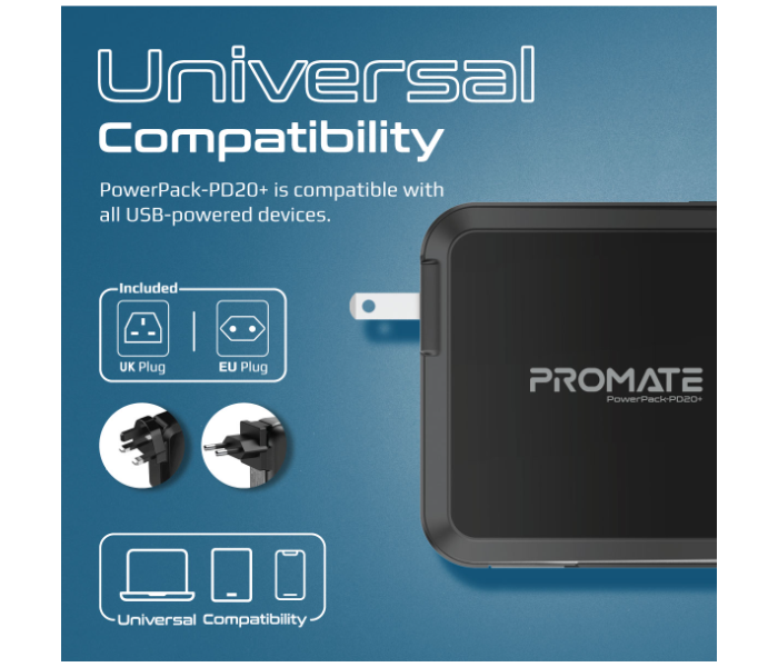 Promate 20Watts Lightning Cable 15000mAh Universal Portable Power Bank - Black - Zoom Image 3