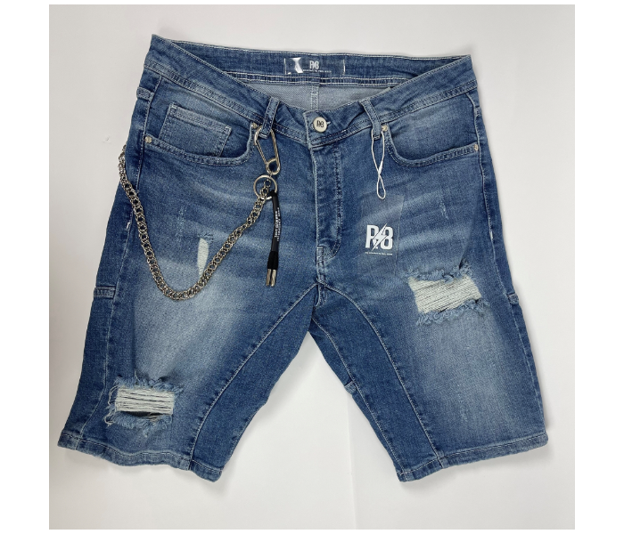 Ripped 30 Sized Shorts Jeans With Chain For Men - Blue - Zoom Image 2