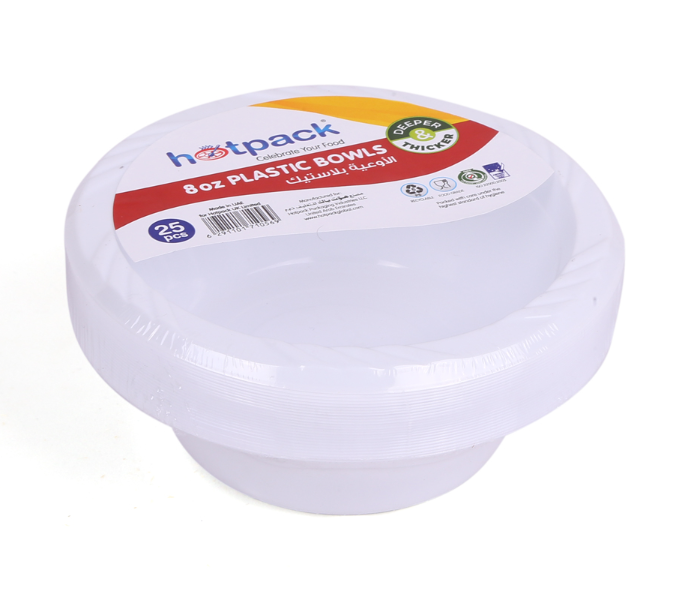 Hotpack PARPB8 Pack of 25 Pieces 8 Oz Plastic Bowls - White - Zoom Image 1