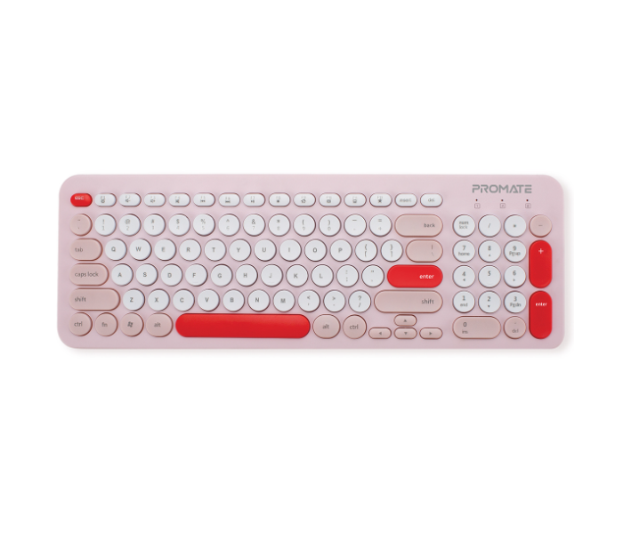 Promate Ergonomic Retro English Wireless Keyboard and Mouse Combo - Pink - Zoom Image 1