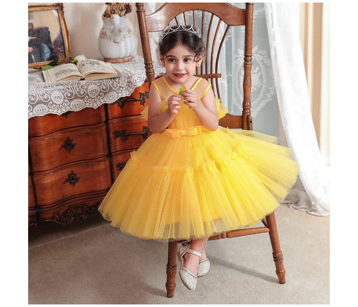 High Quality Multilayered Tulle Dress for 4-5 Aged Girls - Yellow - Zoom Image