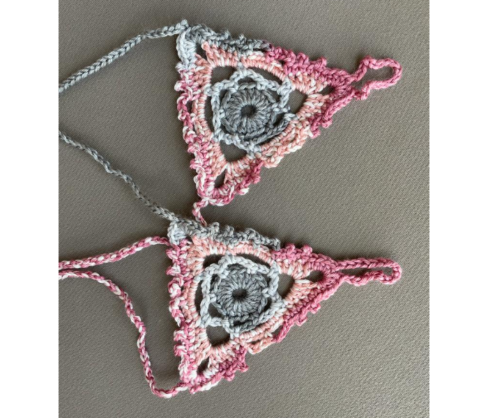 Crochet Handmade Set of 2 Piece Barefoot Sandals - Pink And Grey - Zoom Image 1