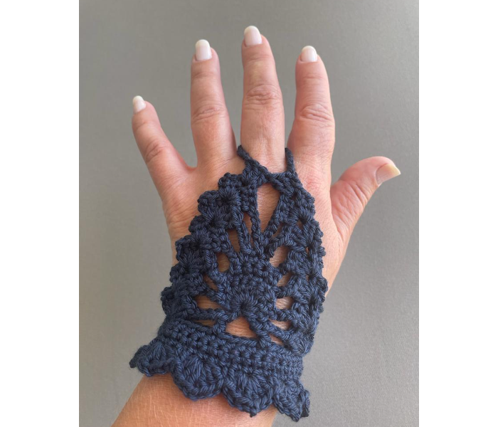 Crochet Handmade Set of 2 Piece Fingerless Gloves - Midnight Blue - Zoom Image 2