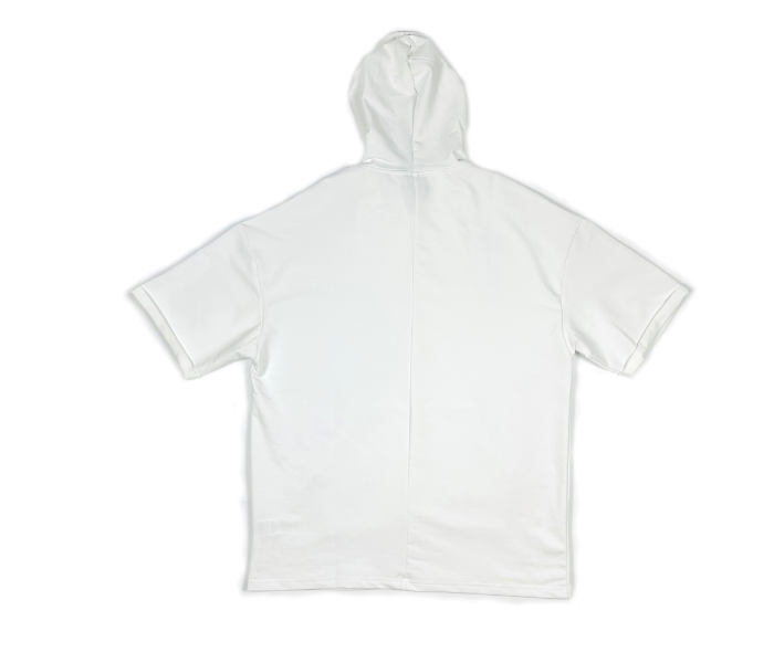 Solid Oversize Small Hoodie With Shorts Sleeves And Pocket For Men - White - Zoom Image 5