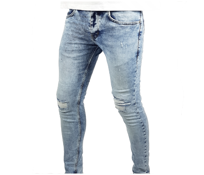 Faded 33 Sized Ripped Skinny Jeans For Men - Blue - Zoom Image 1