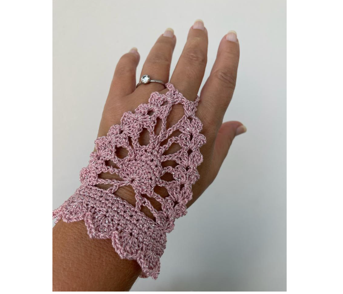 Crochet Handmade Fingerless Gloves - Sparkly Pink - Zoom Image 1