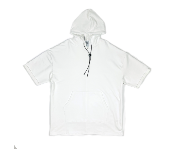 Solid Oversize XL Hoodie With Shorts Sleeves And Pocket For Men - White - Zoom Image 4