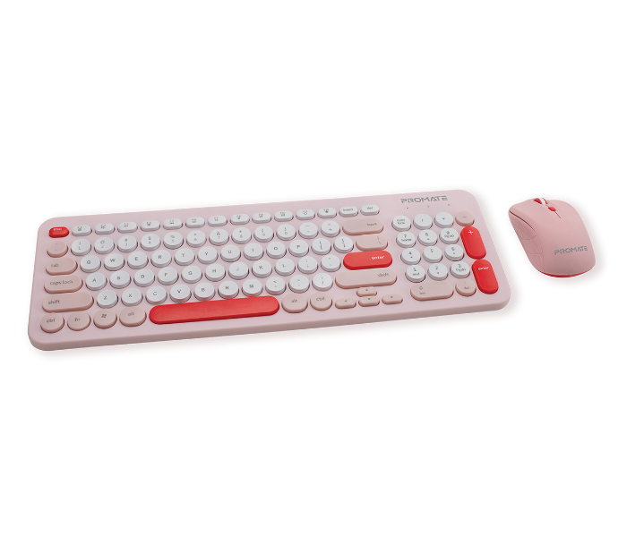 Promate Ergonomic Retro English Arabic Wireless Keyboard and Mouse Combo - Pink - Zoom Image 2