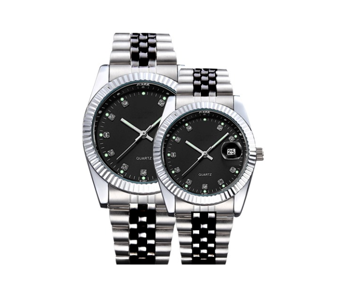 Galaxy Ocean Eagle Time Stainless Steel Date and Water Resistance Couple Watch Set - Silver and Black - Zoom Image 1