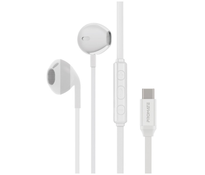 Promate USB-C Passive Noise Cancellation Headphones with Microphone - White - Zoom Image 1