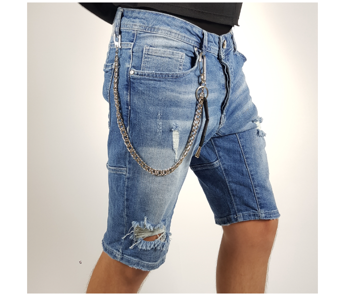 Ripped 31 Sized Shorts Jeans With Chain For Men - Blue - Zoom Image 1