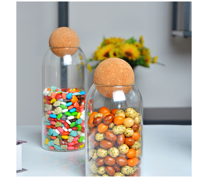 Spherical 15cm Cork Glass Storage Sealed Jar - Zoom Image 2