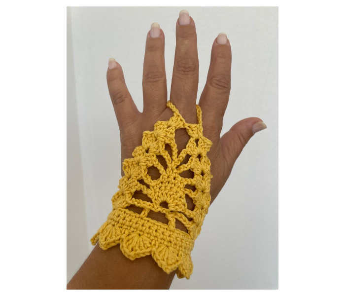 Crochet Handmade Set of 2 Piece Fingerless Gloves - Yellow - Zoom Image 2