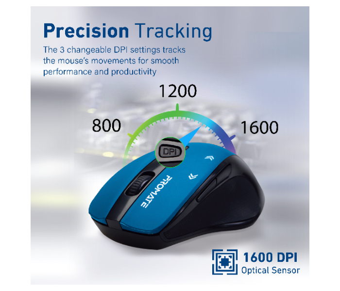 Promate 1600DPI Wireless Mouse - Blue - Zoom Image 3