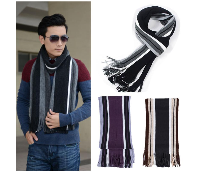 Unisex Winter Knitted Striped Scarf - Assorted Colors - Zoom Image 1